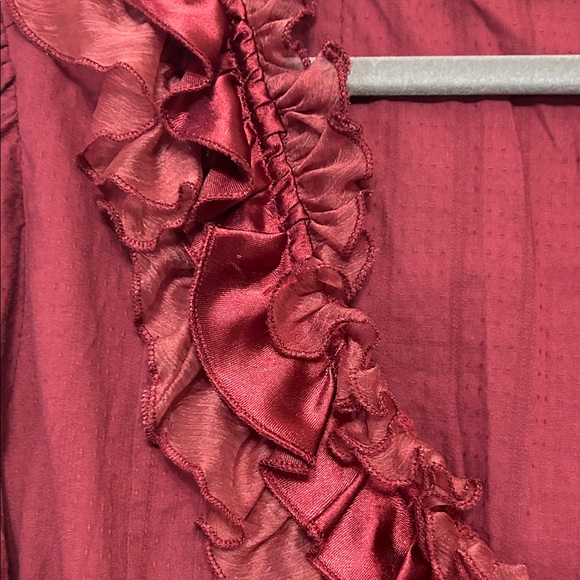 Denim 24/7 Wine Ruffle Cotton Blouse Button up with Lace Trim Fancy size 22 - Picture 14 of 14